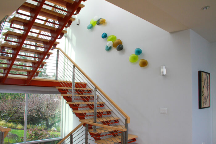 Stairway art, rock wall installation, designer